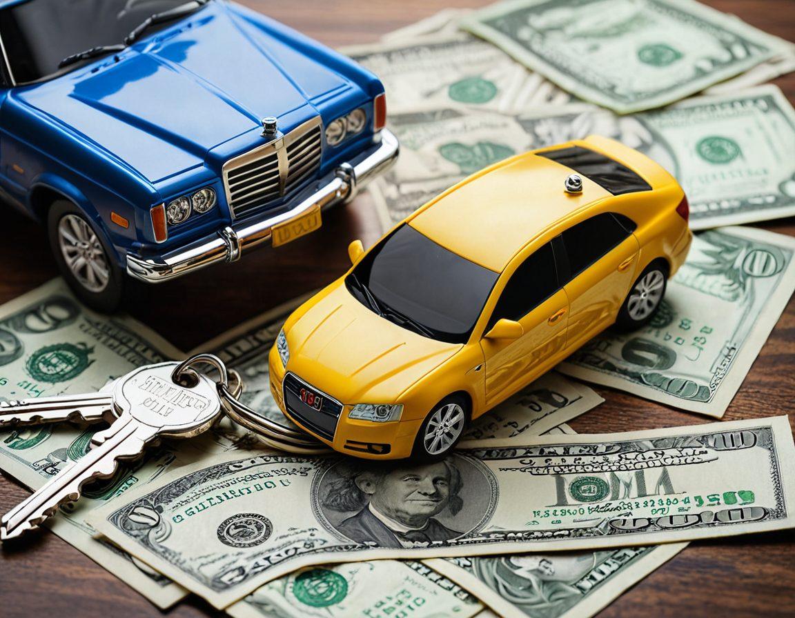 A captivating visual of a car key unlocking a shield that represents protection, with dynamic dollar bills subtly floating around to symbolize affordability. In the background, a diverse group of happy families with various cars conveying security and trust. The overall scene should exude warmth and assurance, inviting readers to explore the blog. super-realistic. vibrant colors. soft focus.